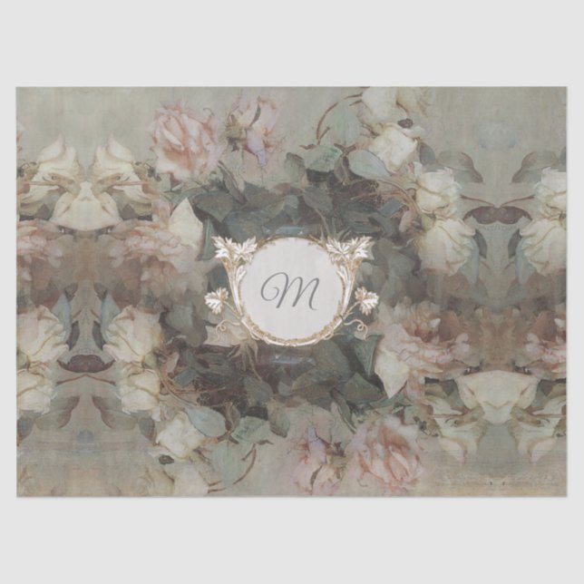 Elegante Blumenimpressionismus Monogram Decoupage Seidenpapier (Vorderseite)