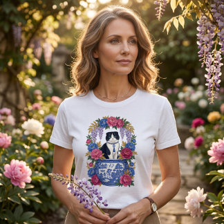 Elegante Blumenkatze T-Shirt