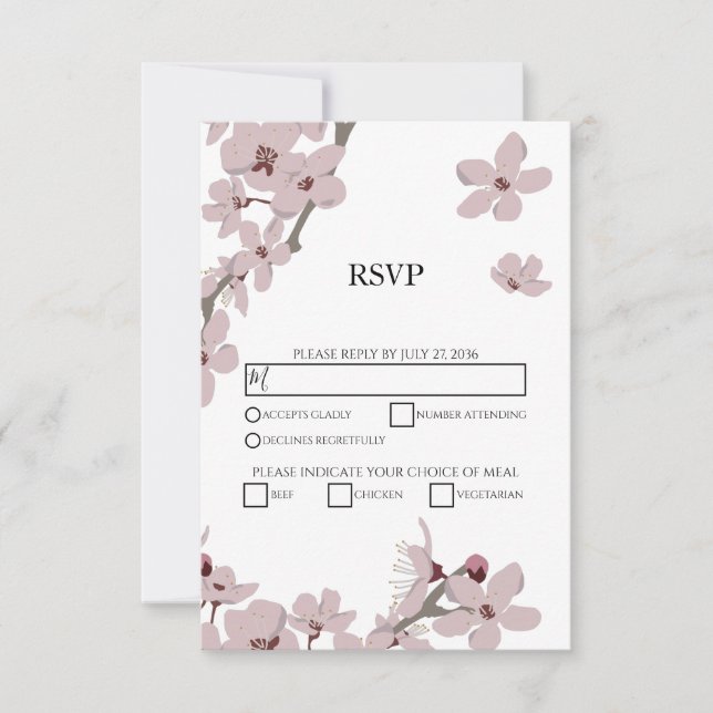 Elegante Blumenkirsche Blossom Wedding RSVP Cards Karte (Vorderseite)