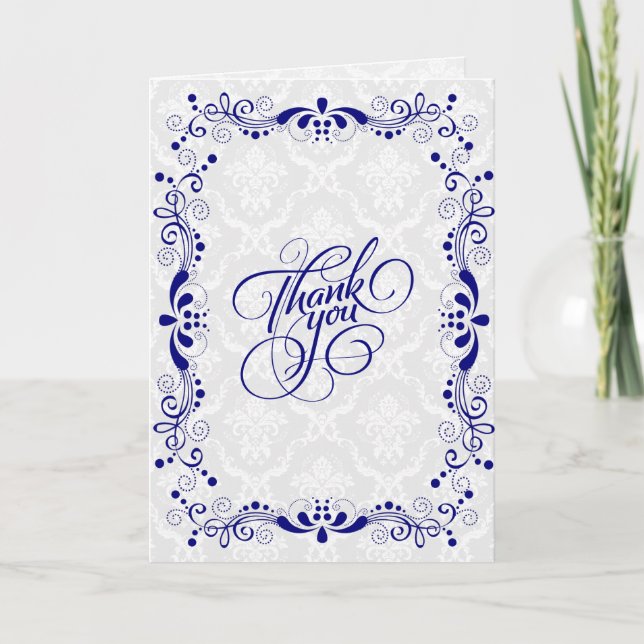 Elegante BlumenKönigsblau-Spitze mit weißen Dankeskarte (Vorderseite)