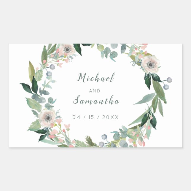Elegante Blumenkreide-Hochzeitsticker Rechteckiger Aufkleber (Vorderseite)
