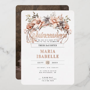 Elegante Blumenkrone Quinceañera-Party Roségold Folieneinladung