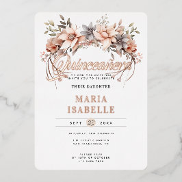 Elegante Blumenkrone Quinceñera Party Rose Gold Folieneinladung