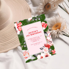 Elegante Blumenmädchen 1. Geburtstag Einladung