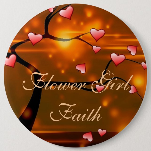 Elegante Blumenmädchen-Hochzeit Button (Vorderseite)