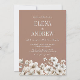 Elegante Blumenmocha Brown und White Wedding Einladung