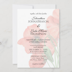 Elegante Blumenmohn Hochzeit Weiße Einladung 2