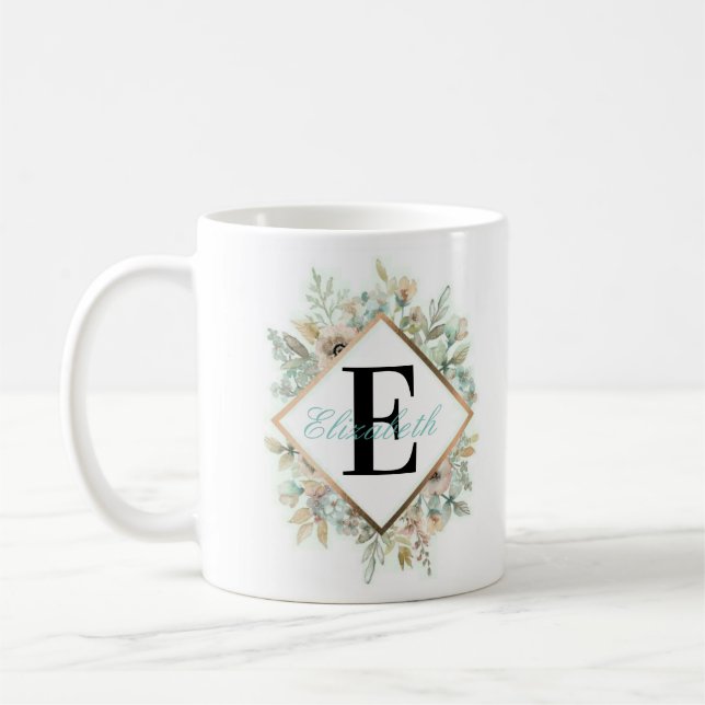 Elegante BlumenMonogramed Kaffee-Tasse Kaffeetasse (Links)