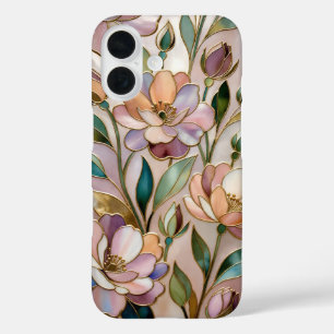 Elegante Blumenmotiv Handyhülle aus Buntglas in Pa iPhone 16 Hülle