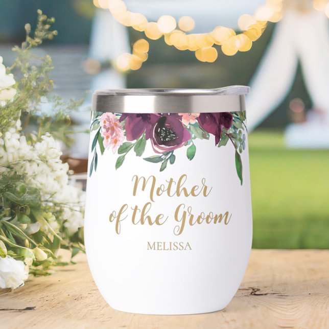 Elegante Blumenmutter des Groom Wine Tumbler (Personalized Elegant Floral Mother of the Groom Wine Tumbler- The perfect gift to say thank you!)