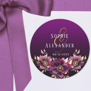 Elegante Blumennamen Datum Hochzeitsticker Runder Aufkleber