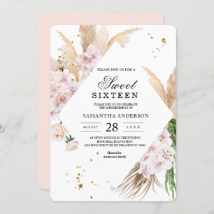 Elegante Blumenorchideen & Pampas Schönheitsrahmen Einladung