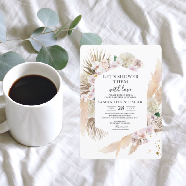 Elegante Blumenorchideen & Pampas Schönheitsrahmen Einladung (Von Creator hochgeladen)