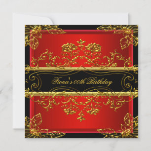Elegante Blumenparty Rot Schwarz Gold Einladung