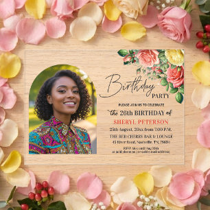 Elegante Blumenparty zum 26. Geburtstag mit Foto Acryleinladungen