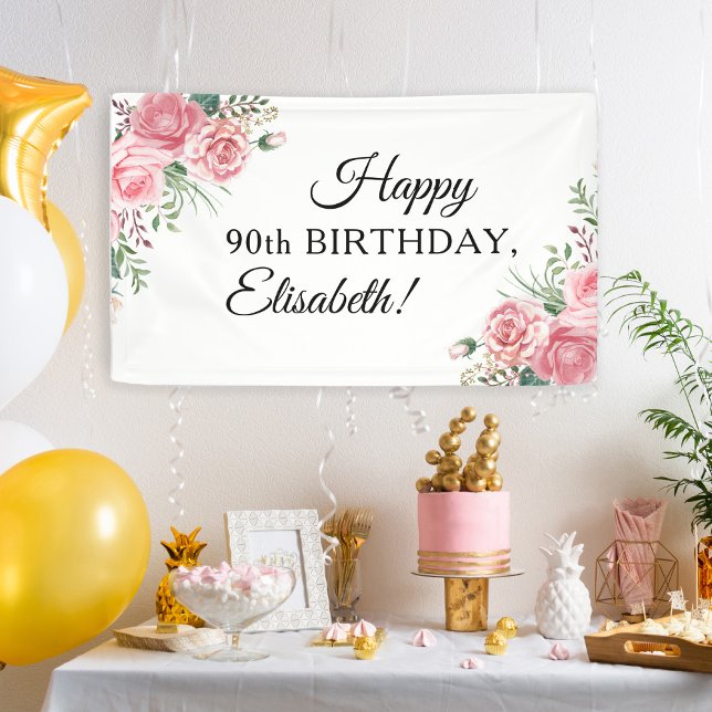 Elegante Blumenparty zum 90. Geburtstag  Banner (Von Creator hochgeladen)