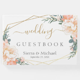 Elegante Blumenpfirsichcreme Gold Geometrische Hoc Gästebuch