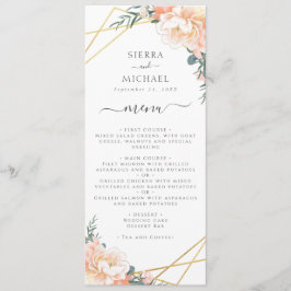 Elegante Blumenpfirsichcreme Gold Hochzeitsempfang Menükarte