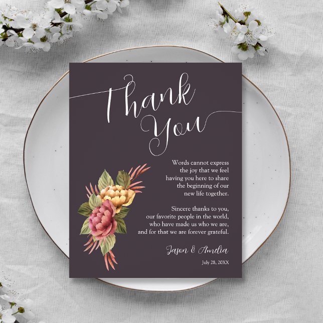 Elegante Blumenplatte Vielen Dank Dankeskarte (Terracotta Floral Wedding Reception Plate Thank You Cards)