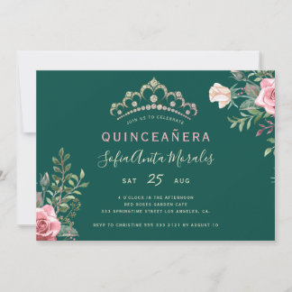 Elegante Blumenprinzessin tiara green Quinceanera Einladung