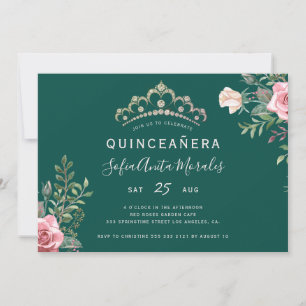 Elegante Blumenprinzessin-Tiara grün Quinceanera I Einladung