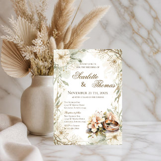 Elegante Blumenringe Hochzeitseinladung Einladung