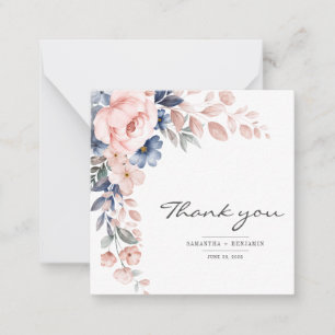 Elegante Blumenrosa Blue Botanical Dankeschön Card Mitteilungskarte
