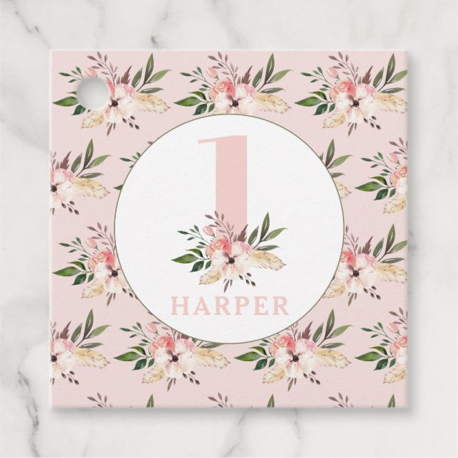 Elegante Blumenrosa Geburtstagsparty Geschenkanhänger (Vorderseite)