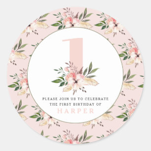 Elegante Blumenrosa Geburtstagsticker Runder Aufkleber