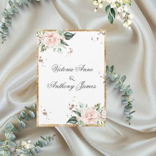 Elegante Blumenrosa-goldene Hochzeit Einladung