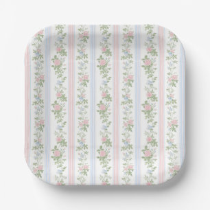 Elegante Blumenrosen Vintage-Baby-Party Pappteller