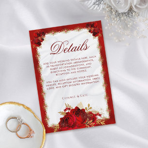 Elegante Blumenrote und Gold-Hochzeiten Details Begleitkarte