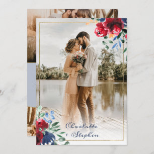 Elegante Blumenschrift, blaue Schrift 5 Fotos Hoch Einladung