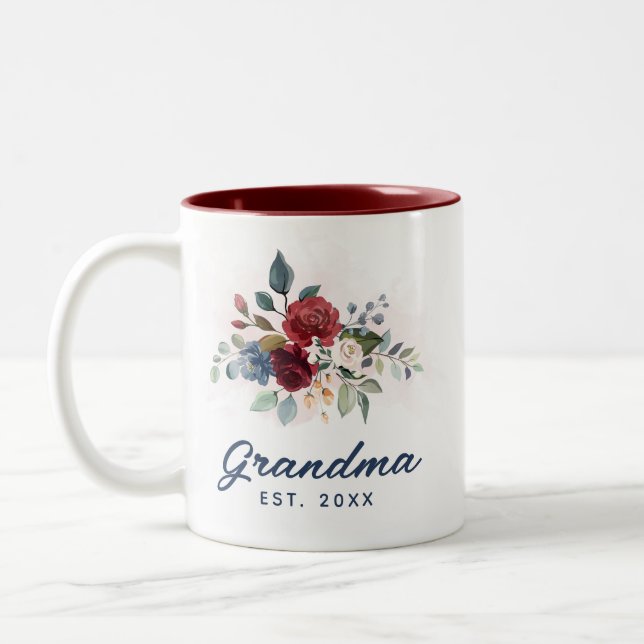 Elegante Blumenschrift Bloom Oma Custom Zweifarbige Tasse (Links)