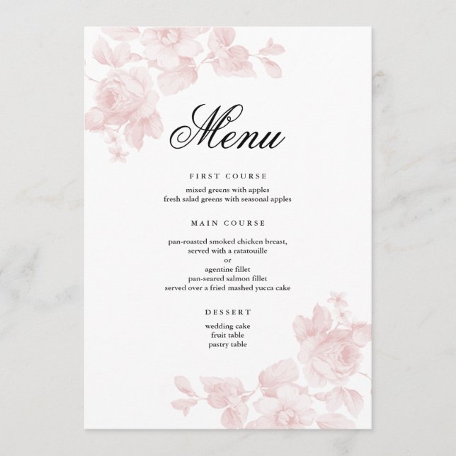 Elegante Blumenschrift Hochzeit Menükarte (Vorderseite)