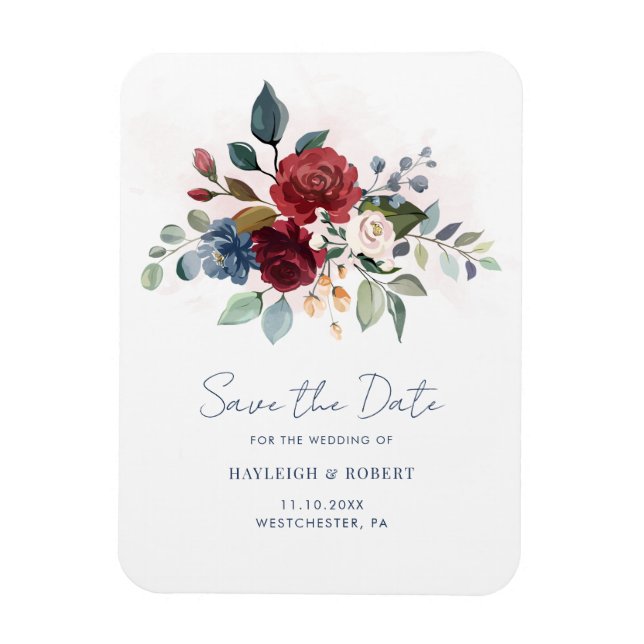 Elegante Blumenschrift Hochzeit Speichern Sie das  Magnet (Vertikal)