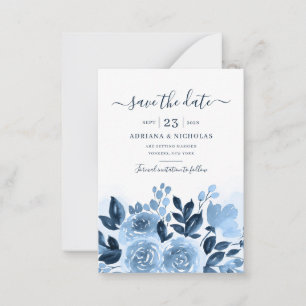 Elegante Blumenschrift Watercolor Navy Blue Weddin Mitteilungskarte