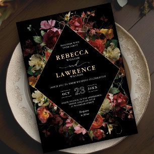 Elegante blumenschwarze Hochzeit Einladung