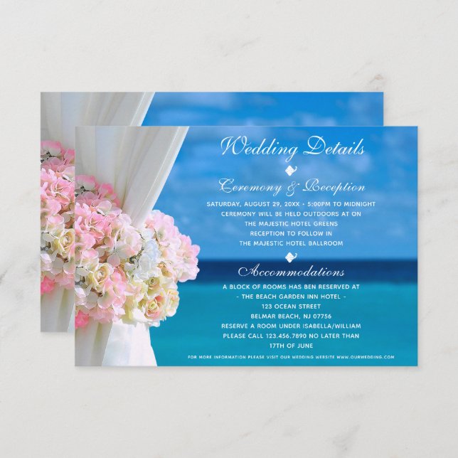 Elegante Blumenstrauß-Strandkarte Einladung (Vorne/Hinten)