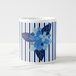 Elegante Blumenstreifen monochromatisch blau Jumbo-Tasse