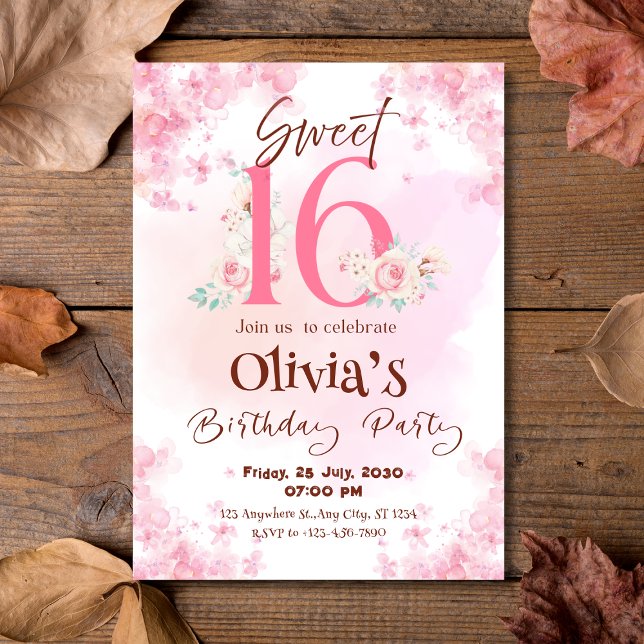 Elegante Blumensüße zum 16. Geburtstag Einladung (Elegant Floral Sweet 16th Birthday Invitation
)