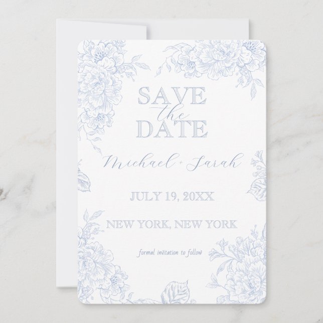 Elegante Blumentoile mit Foto Flat Save The Date (Vorderseite)
