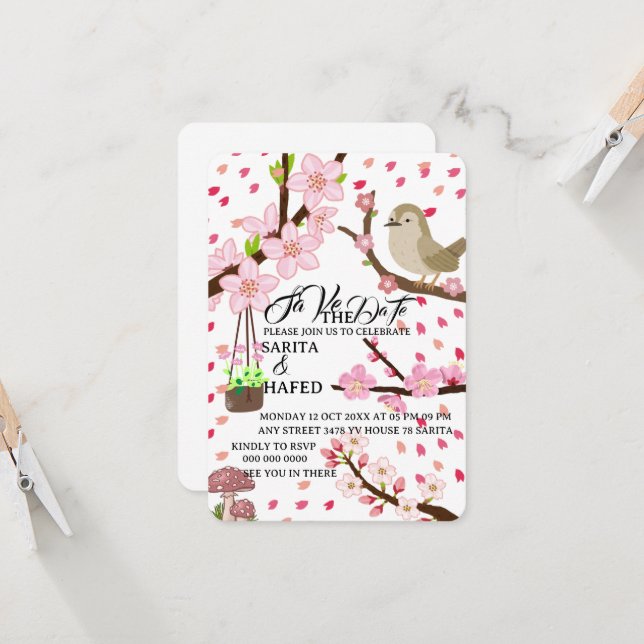 Elegante Blumenvorlage, Save the Date, Wildblume (Vorderseite/Rückseite Beispiel)
