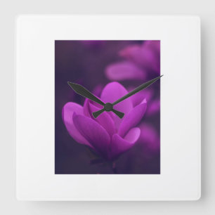 🌸 Elegante Blumenwanduhr – Chic Botanischer Fluss Quadratische Wanduhr