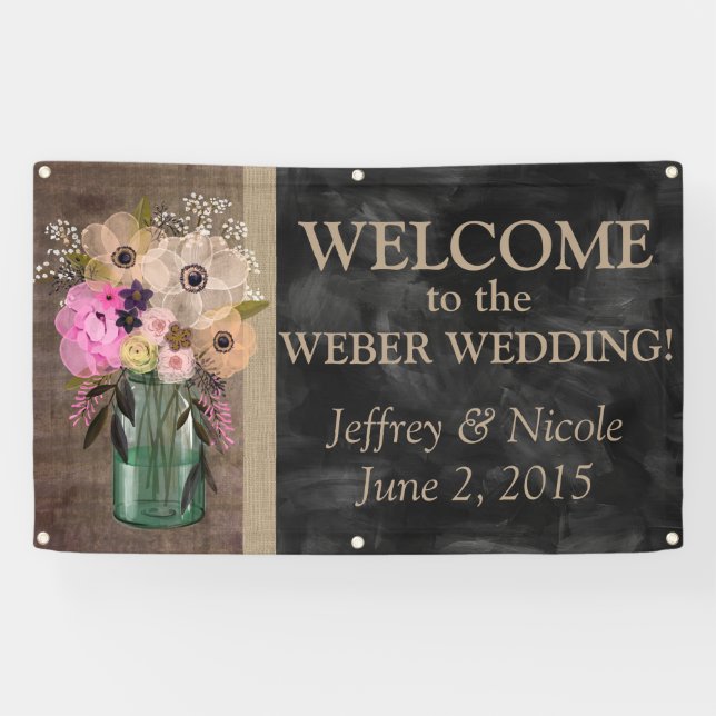 Elegante BlumenWeckglas-Hochzeit Banner (Horizontal)
