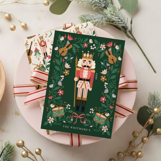 Elegante Blumenweihnachtskugel Feiertagskarte (Elegant Floral Christmas Nutcracker Ballet Musical Holiday Card)