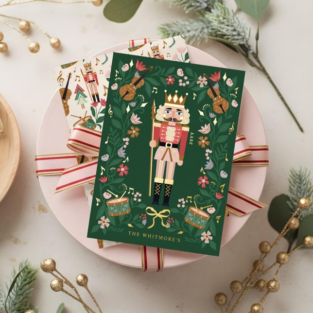 Elegante Blumenweihnachtskugel Folien Feiertagskarte (Elegant Floral Christmas Nutcracker Ballet Musical Foil Holiday Card)