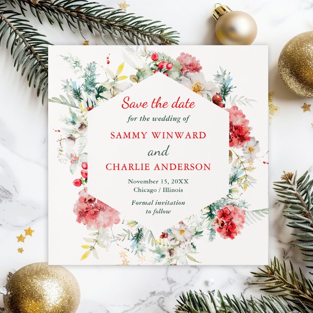 Elegante Blumenwinters Wedding Save the Date Einladung (Von Creator hochgeladen)