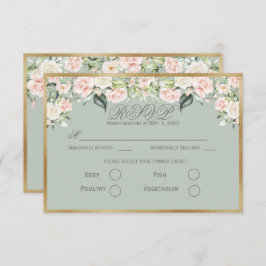 Elegante Blumenzage Green Gold Script Hochzeit RSV RSVP Karte