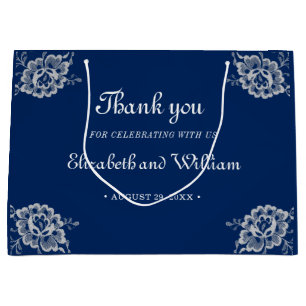 Elegante Blumenzange auf Blue Wedding Große Geschenktüte